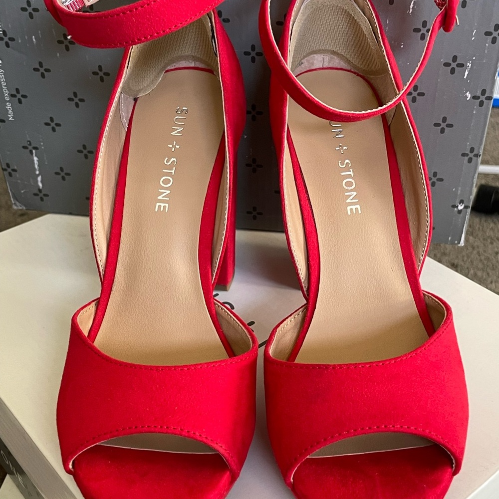 Sun + Stone Vibrant Red Heels